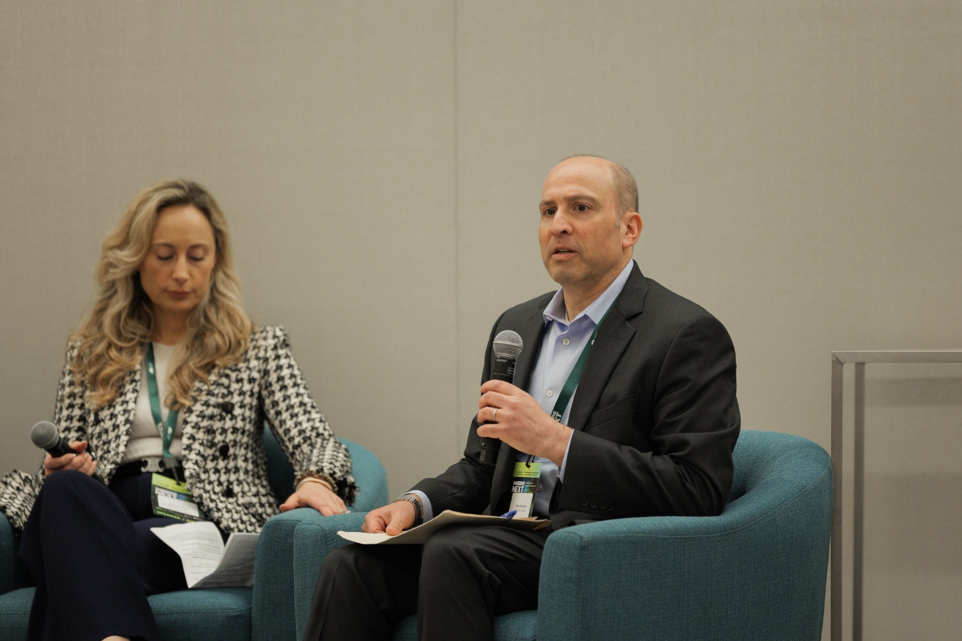 Adriana Penuela-Useche listening as a Panel 2 panelist speaks on FOAK financing at Capital Day, UC Law SF