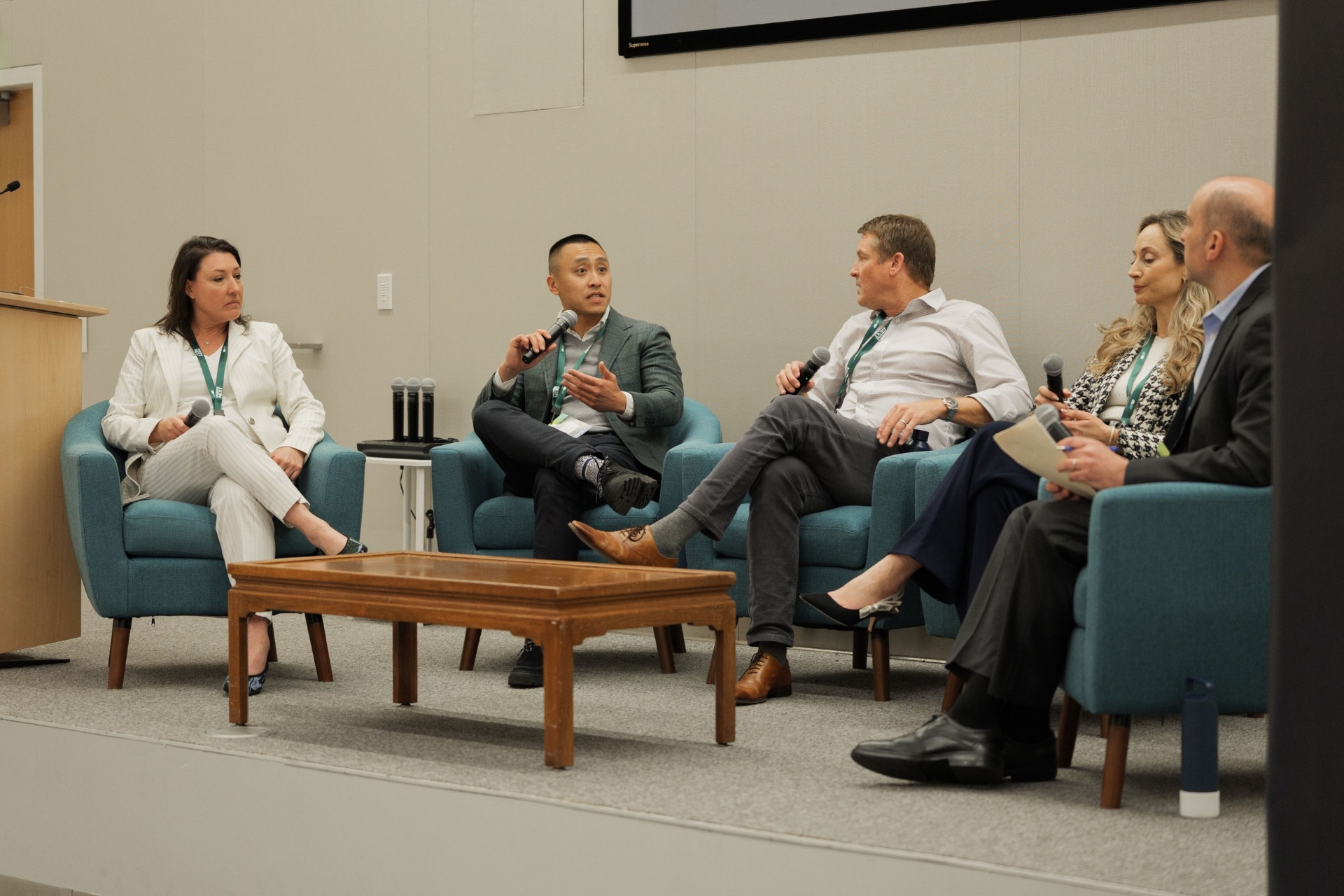 Capital Day debt and structured finance panel — Diana Sankovic, Adam E. Bergman, Lafe Vittitoe, Julia Grinshpun and moderator on stage at UC Law SF