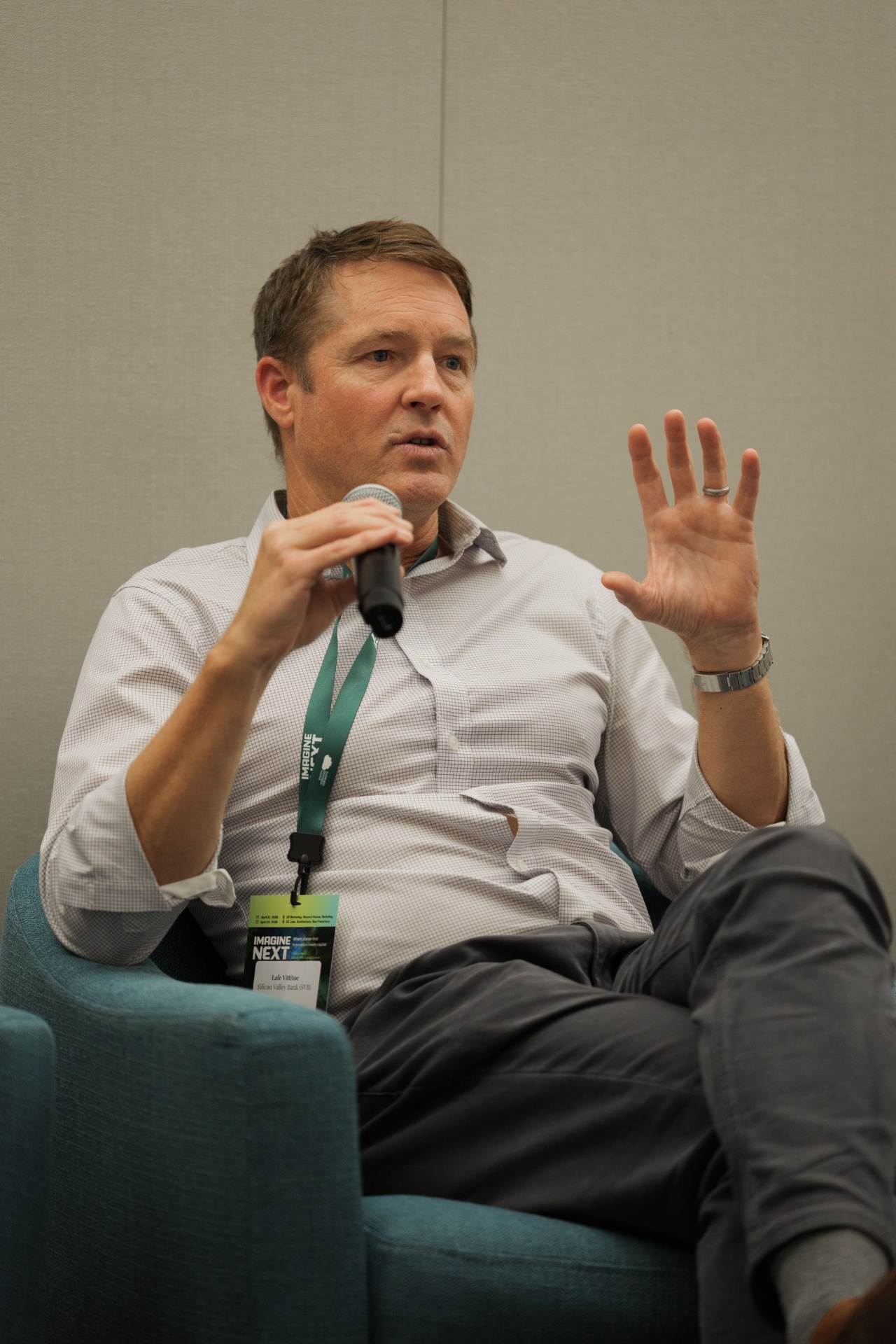 Lafe Vittitoe, Managing Director at SVB Venture Debt, gesturing while speaking on the Capital Day debt and structured finance panel