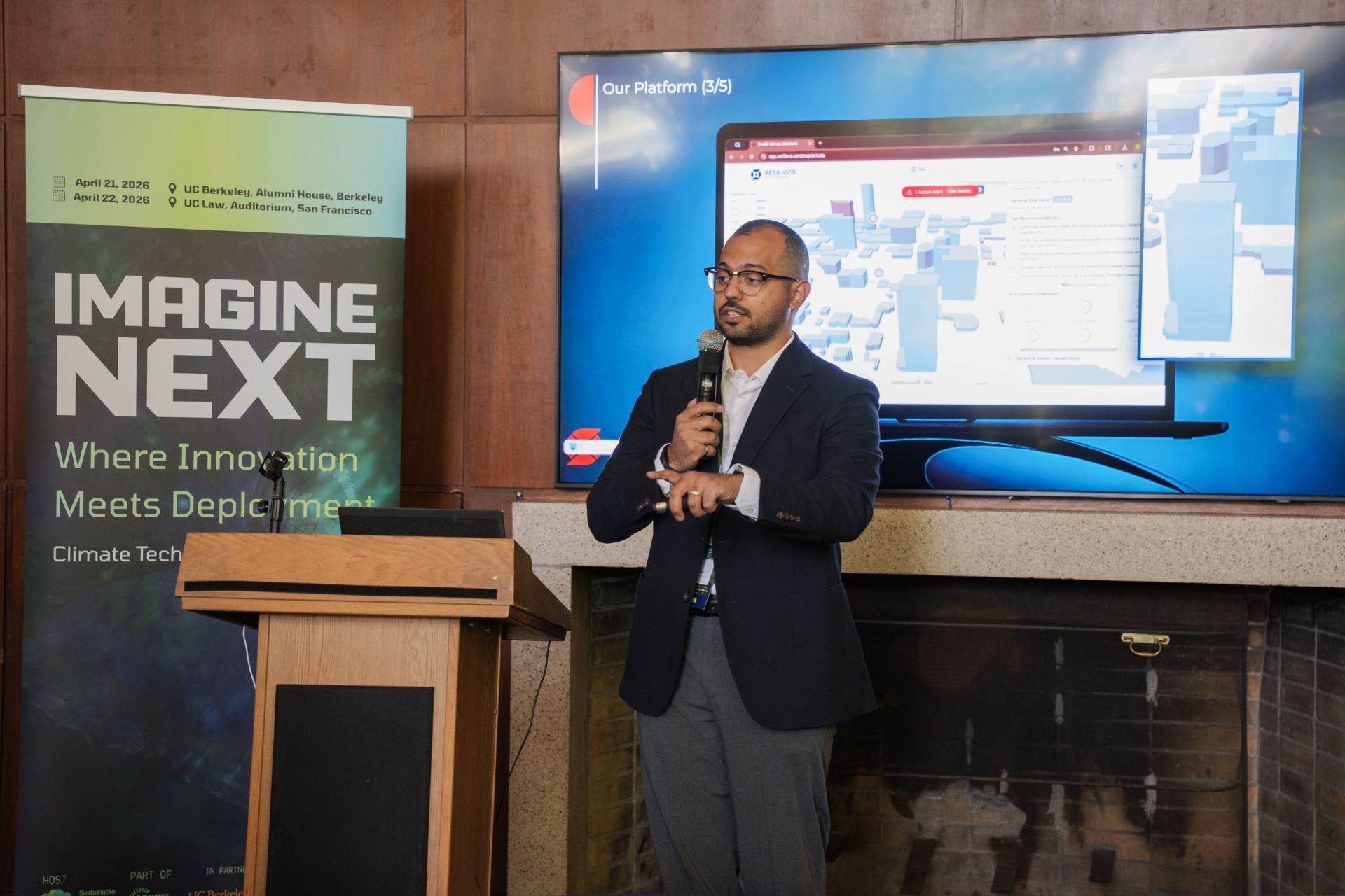 Resiliocs Intelligence founder demoing the climate risk platform