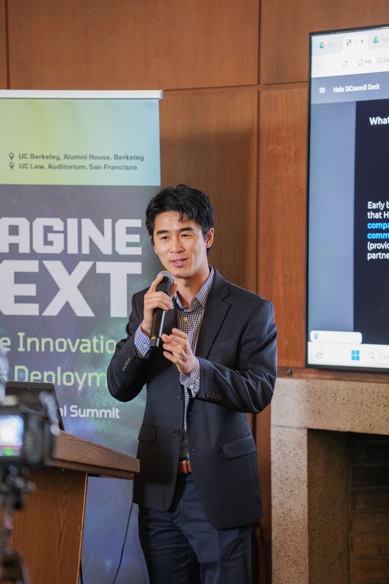 Founder addressing the audience during pitch